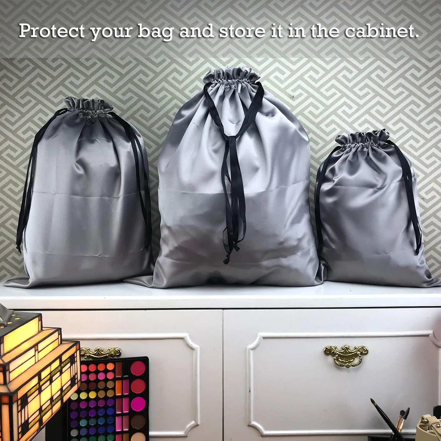 PlasMaller Dust Cover Storage Bags Thick Silk Cloth Pouch with Drawstring For Luxuries Handbags Tote Purses Shoes Boots, Silver