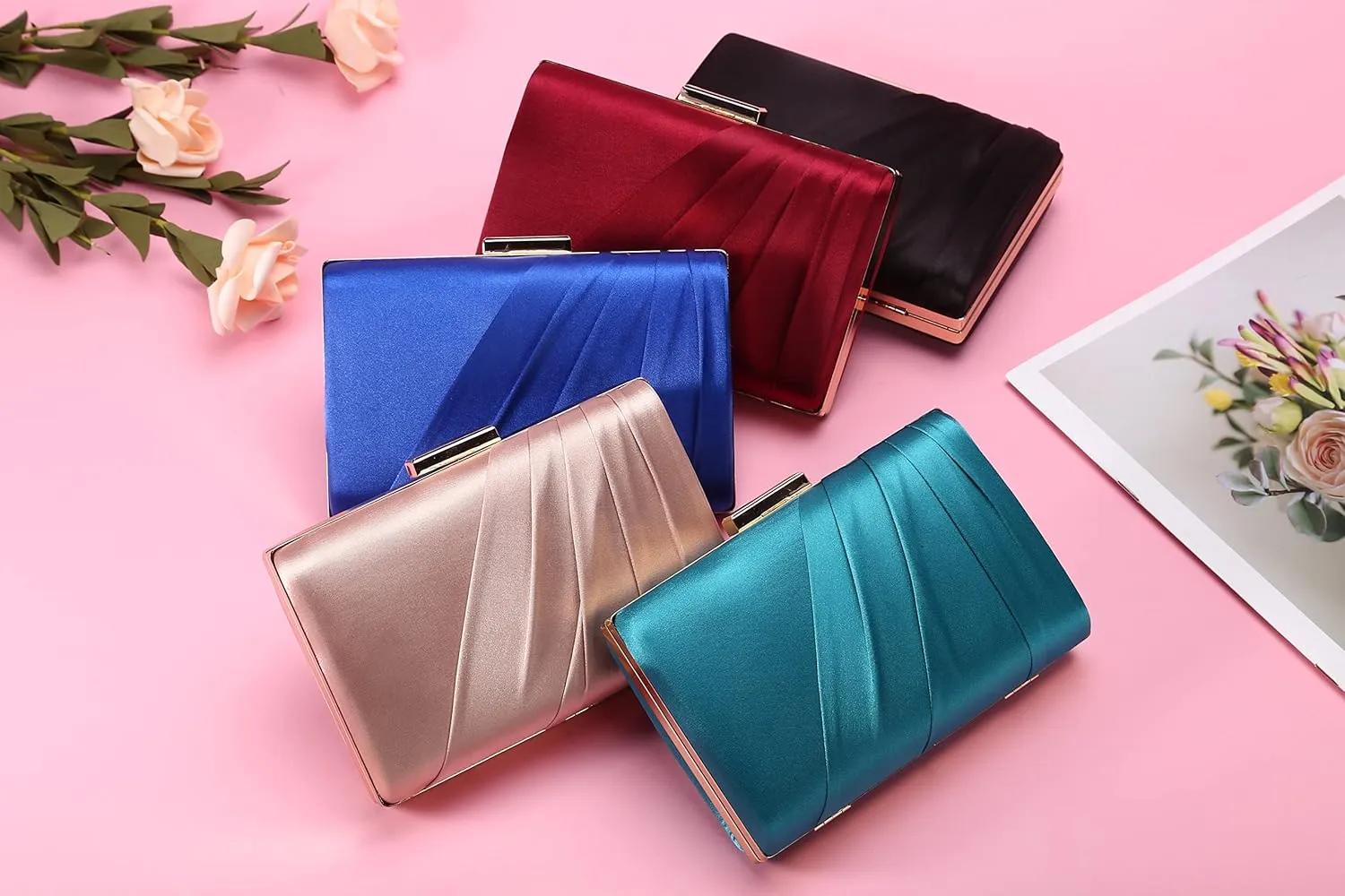 Pleated Satin Clutch Purse For Women Wedding Bridal Clutch Bag Prom Party Clutch