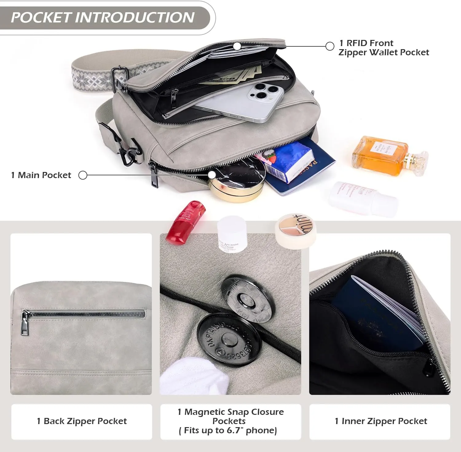 POIUGOYA Crossbody Purses for Women Trendy,Vegan Leather Medium Crossbody Bag,Women's Crossbody Travel Purse Built in Wallet