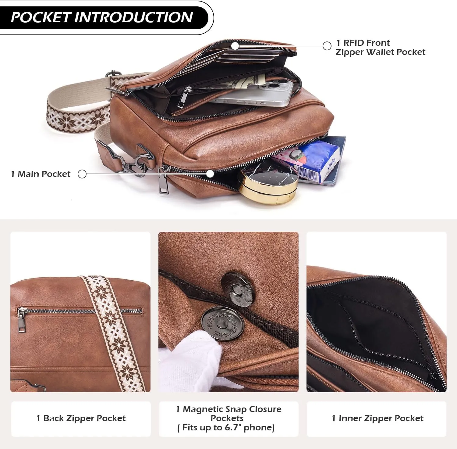 POIUGOYA Crossbody Purses for Women Trendy,Vegan Leather Medium Crossbody Bag,Women's Crossbody Travel Purse Built in Wallet