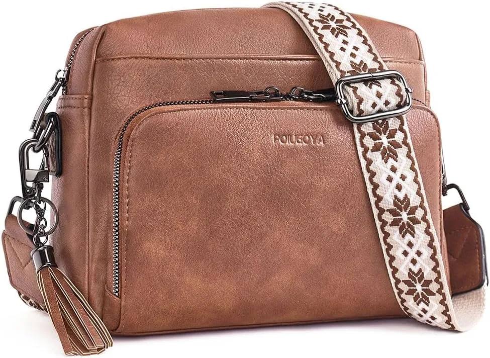POIUGOYA Crossbody Purses for Women Trendy,Vegan Leather Medium Crossbody Bag,Women's Crossbody Travel Purse Built in Wallet