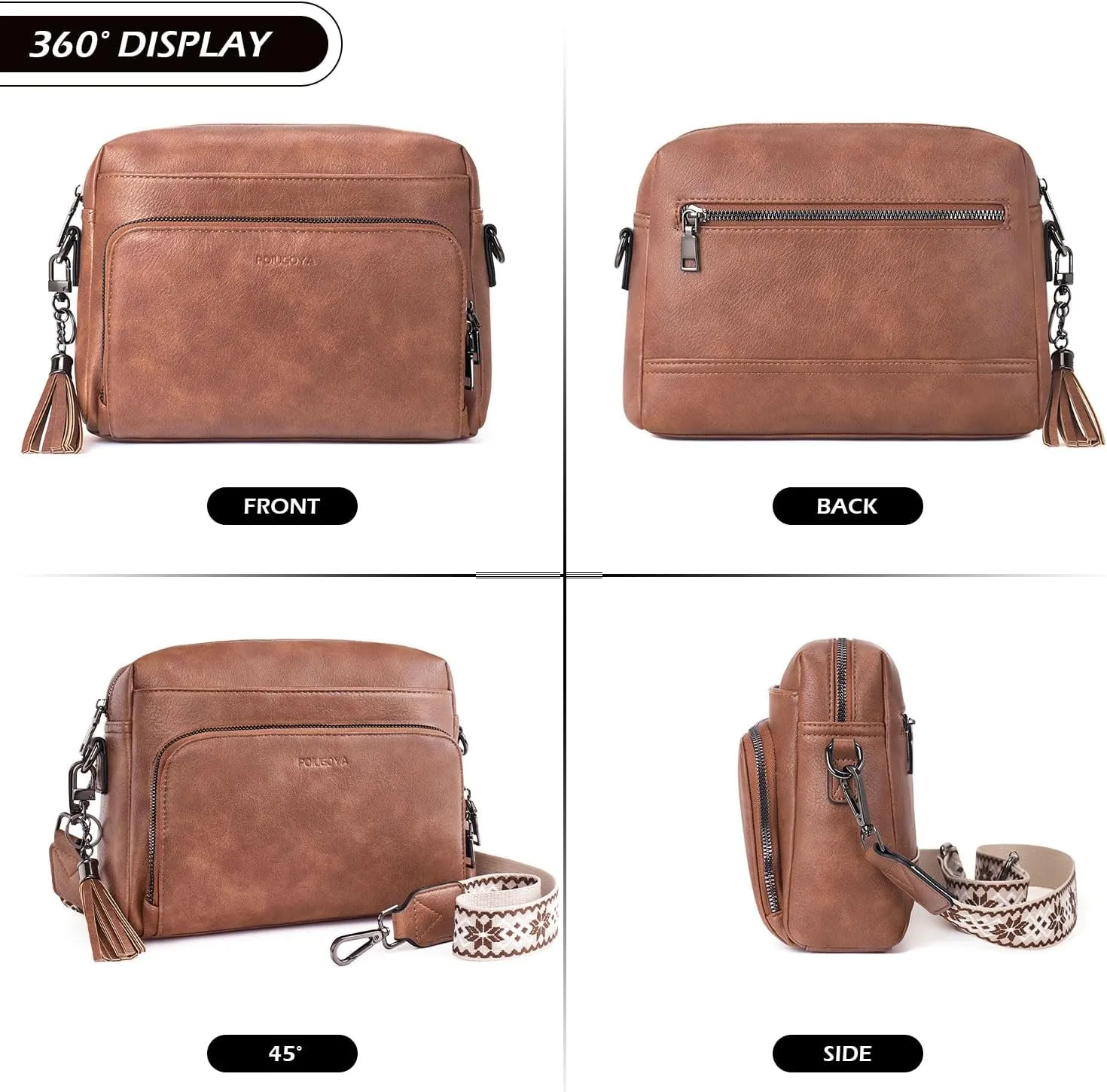 POIUGOYA Crossbody Purses for Women Trendy,Vegan Leather Medium Crossbody Bag,Women's Crossbody Travel Purse Built in Wallet