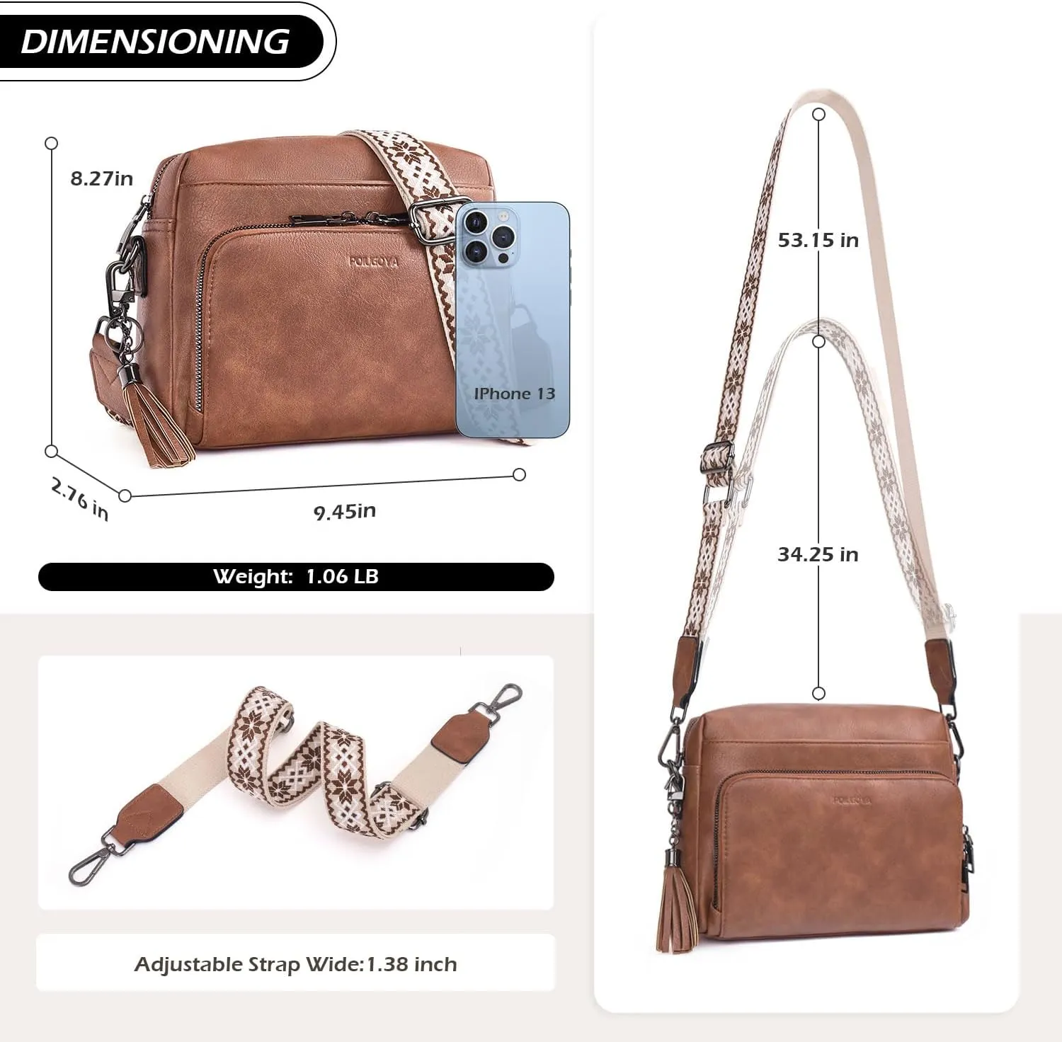 POIUGOYA Crossbody Purses for Women Trendy,Vegan Leather Medium Crossbody Bag,Women's Crossbody Travel Purse Built in Wallet