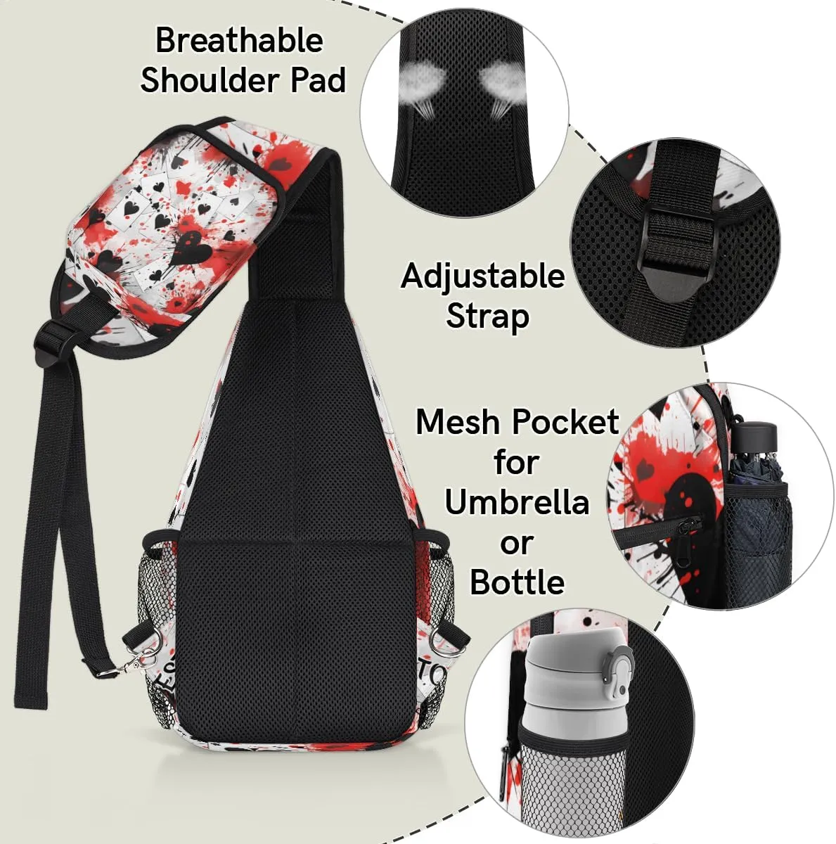 Poker Casino Theme Custom Sling Bag with name, Personalized Crossbody Sling Backpack for Women Men Outdoor Sports Chest Bag
