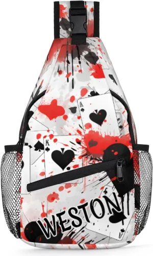 Poker Casino Theme Custom Sling Bag with name, Personalized Crossbody Sling Backpack for Women Men Outdoor Sports Chest Bag