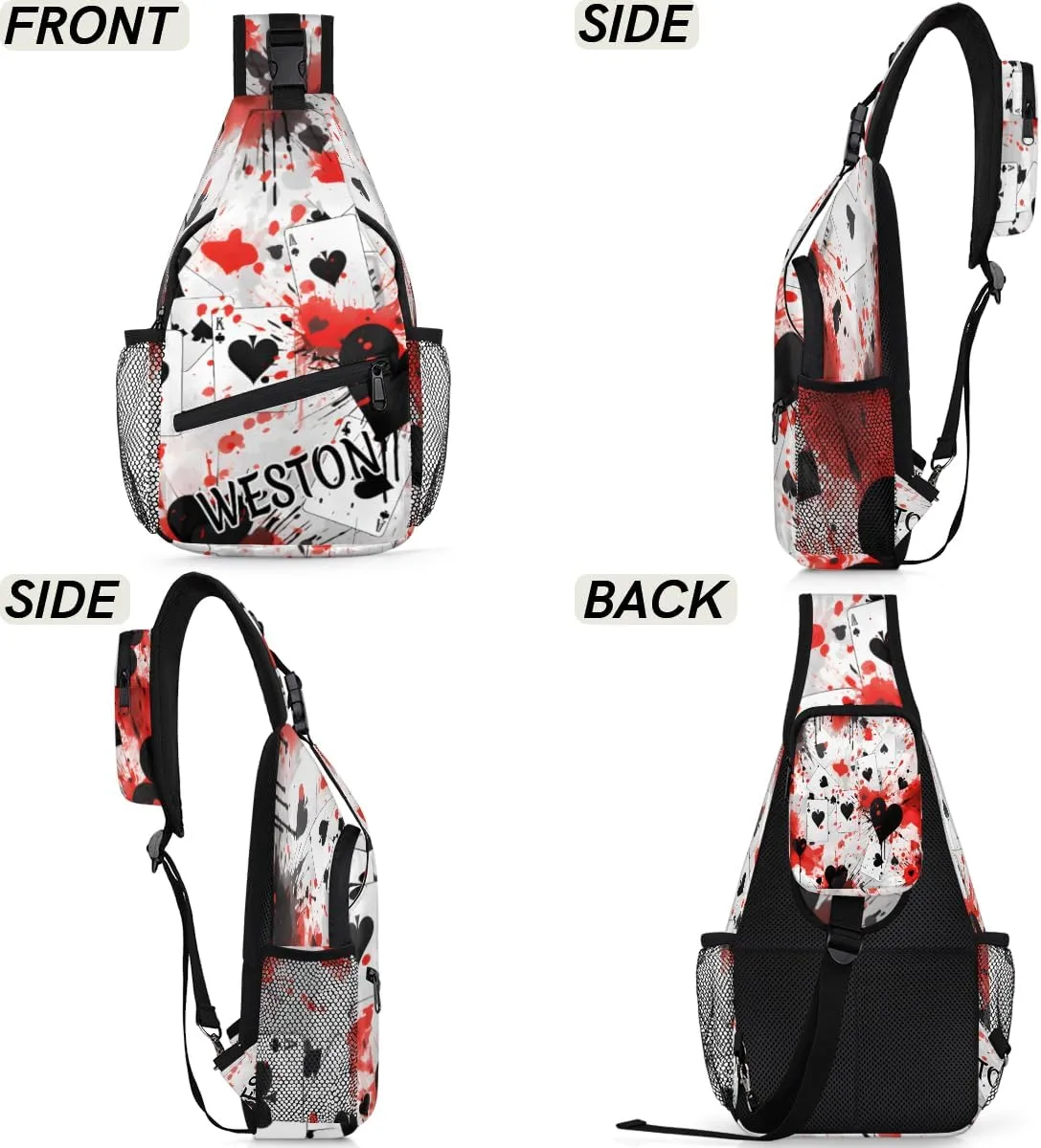 Poker Casino Theme Custom Sling Bag with name, Personalized Crossbody Sling Backpack for Women Men Outdoor Sports Chest Bag