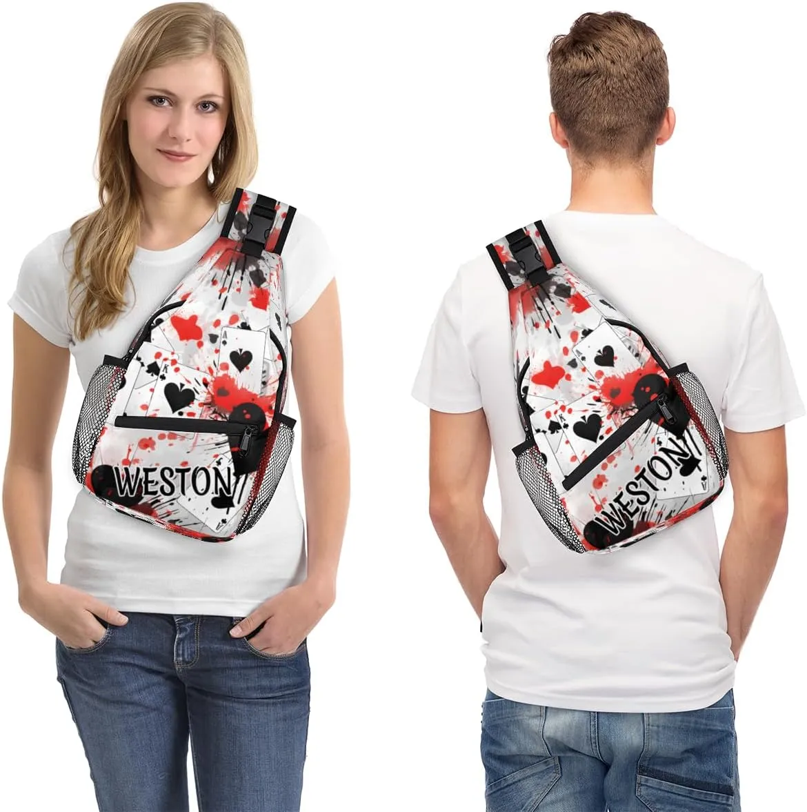 Poker Casino Theme Custom Sling Bag with name, Personalized Crossbody Sling Backpack for Women Men Outdoor Sports Chest Bag