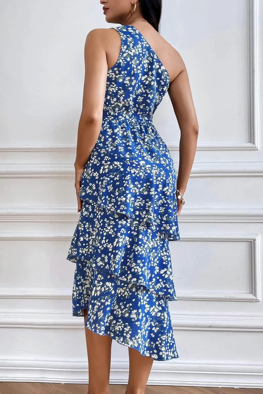 PRETTYGARDEN Women's Summer Floral Sundress Casual One Shoulder Tiered Ruffle Flowy Midi Beach Boho Dresses