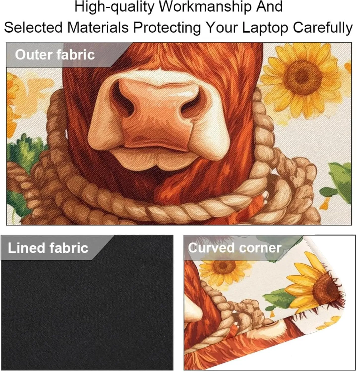Protective Laptop Shoulder Messenger Bag Western Red Cow in Cowboy Hat Sunflowers Rope Briefcase Carrying Case Sleeve