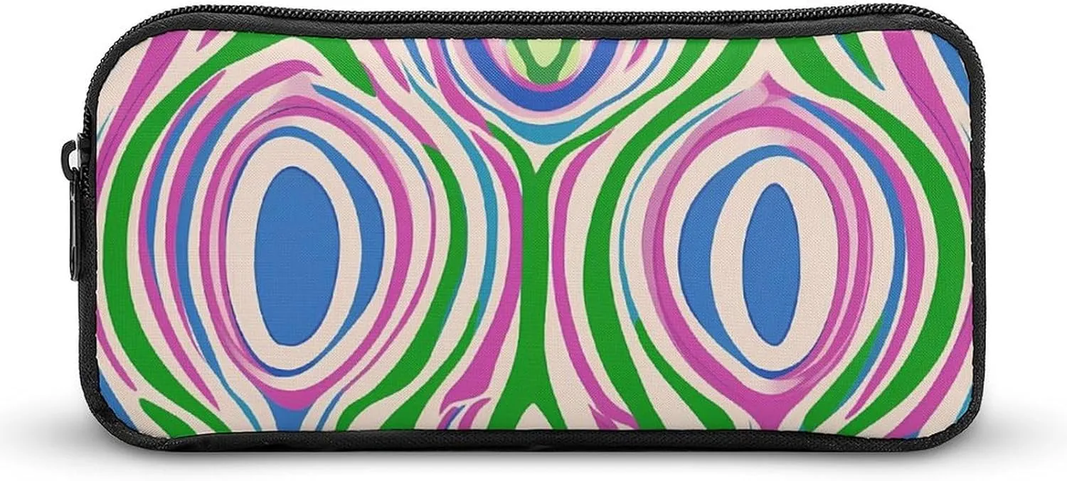 Psychedelic Abstract Expression Large Capacity Pencil Case with Zippered Simple Stationery Makeup Bag for Unisex