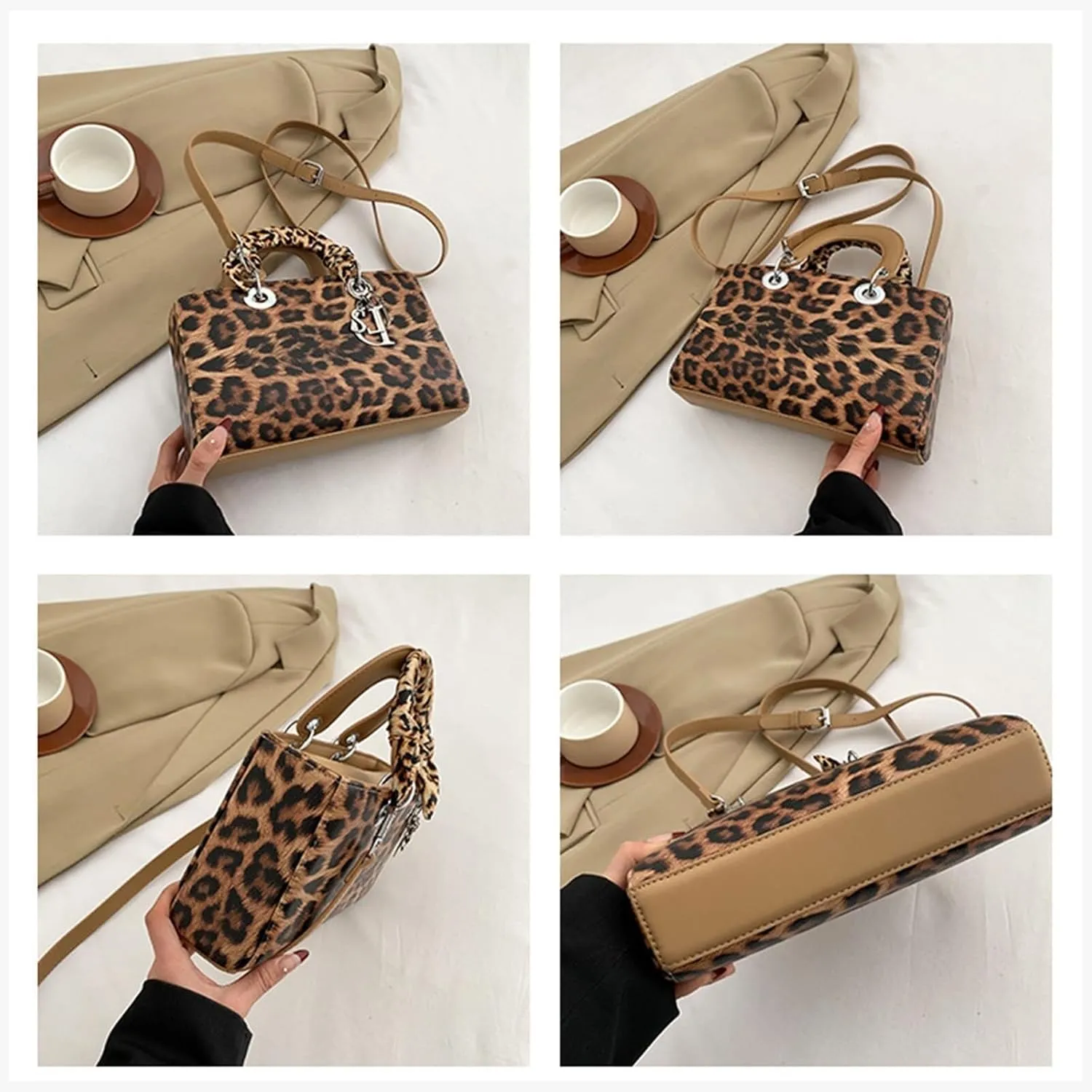 PU Leather Shoulder Handbag for Women Fashion Messenger Satchel Elegant Hobo Top Leopard Print Crossbody Bag