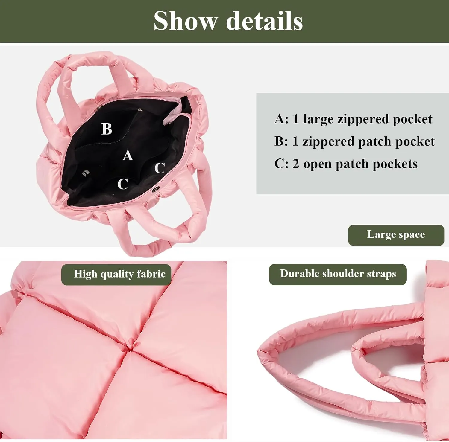 Puffer Tote Bag Soft Puffy Purses for Women Winter Light Down Cotton Padded Quilted Puff Shoulder Handbags