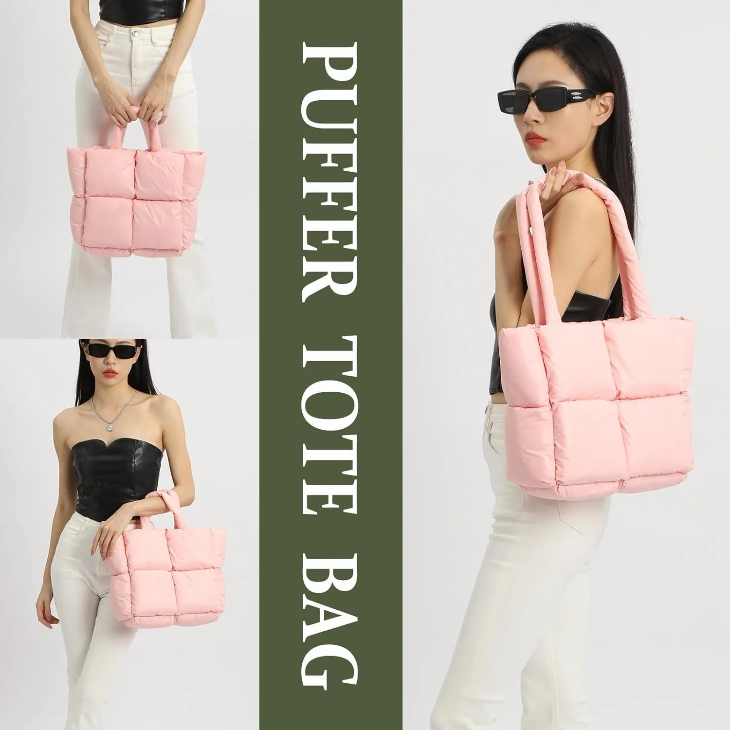 Puffer Tote Bag Soft Puffy Purses for Women Winter Light Down Cotton Padded Quilted Puff Shoulder Handbags