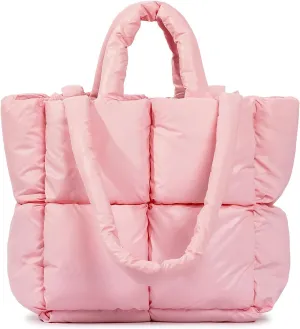 Puffer Tote Bag Soft Puffy Purses for Women Winter Light Down Cotton Padded Quilted Puff Shoulder Handbags