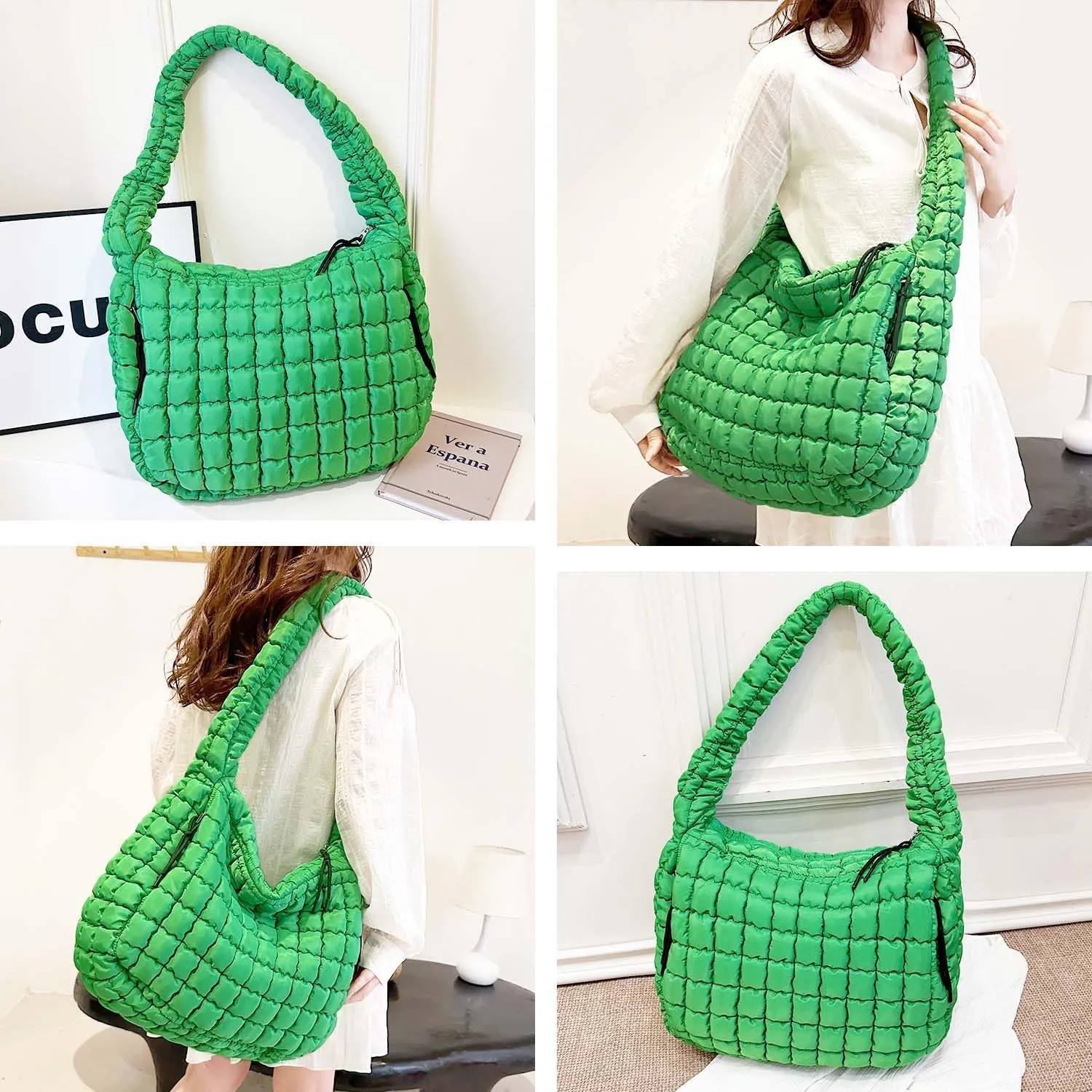 Puffer Tote, Quilted Puffer Hobo Bag, Lightweight Puffy Quilted Shoulder Bag for Work, Gym, Travel