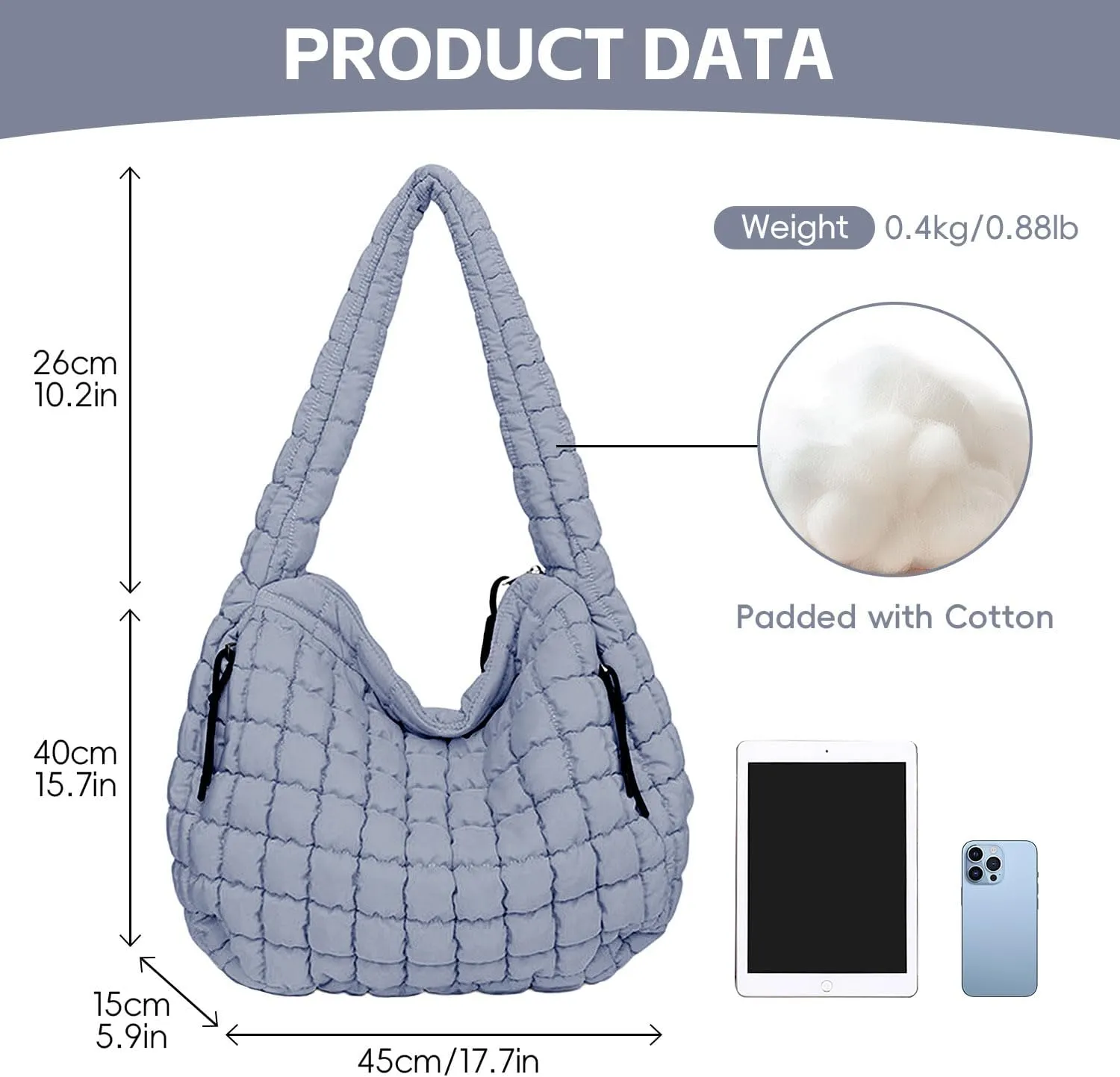 Puffer Tote, Quilted Puffer Hobo Bag, Lightweight Puffy Quilted Shoulder Bag for Work, Gym, Travel