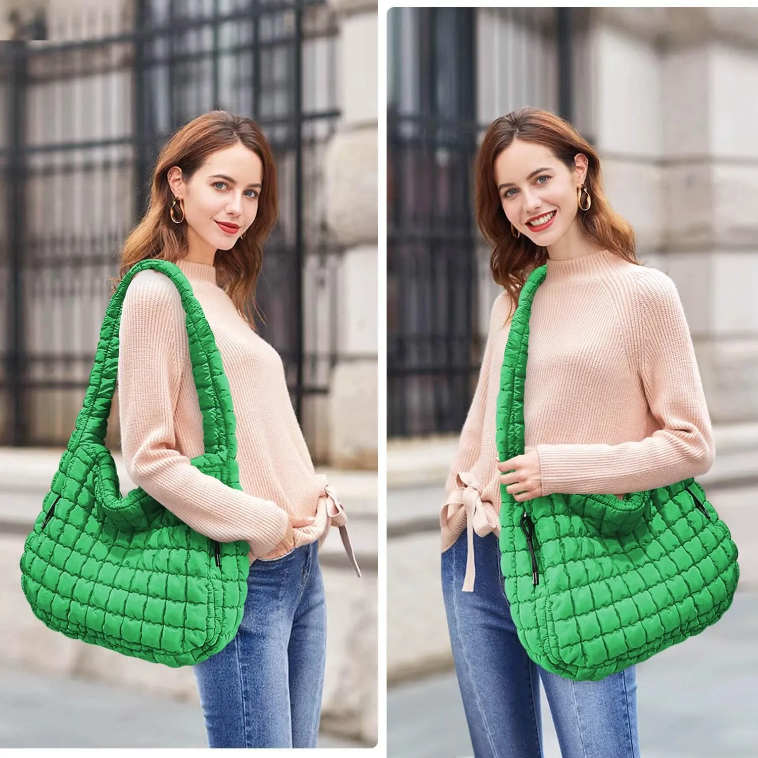 Puffer Tote, Quilted Puffer Hobo Bag, Lightweight Puffy Quilted Shoulder Bag for Work, Gym, Travel