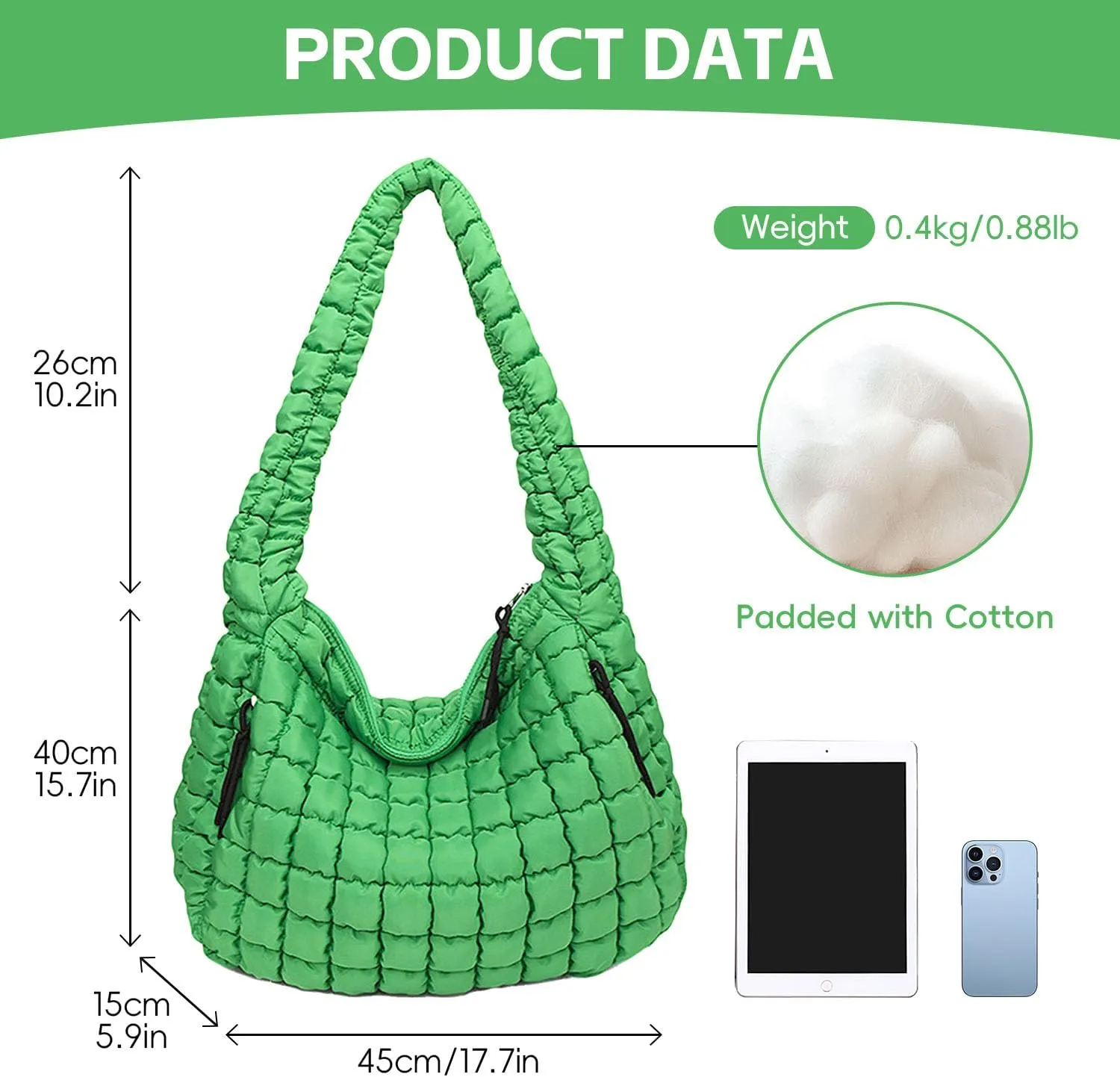 Puffer Tote, Quilted Puffer Hobo Bag, Lightweight Puffy Quilted Shoulder Bag for Work, Gym, Travel