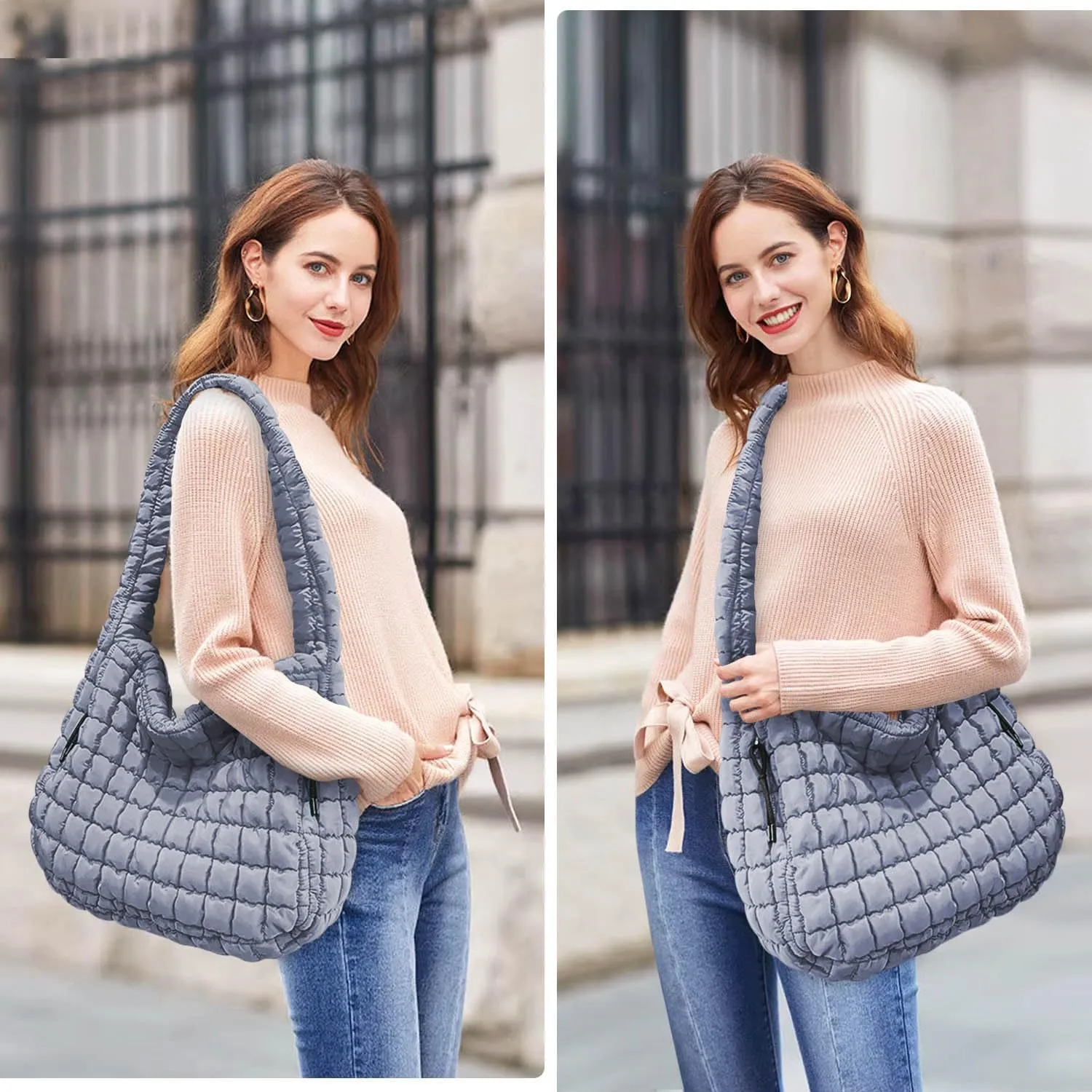 Puffer Tote, Quilted Puffer Hobo Bag, Lightweight Puffy Quilted Shoulder Bag for Work, Gym, Travel