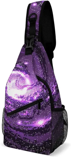Purple Galaxies Nebulae Cosmos Crossbody Bag Multipurpose Over Shoulder Sling Backpack Travel Chest Side Pouch Daypack