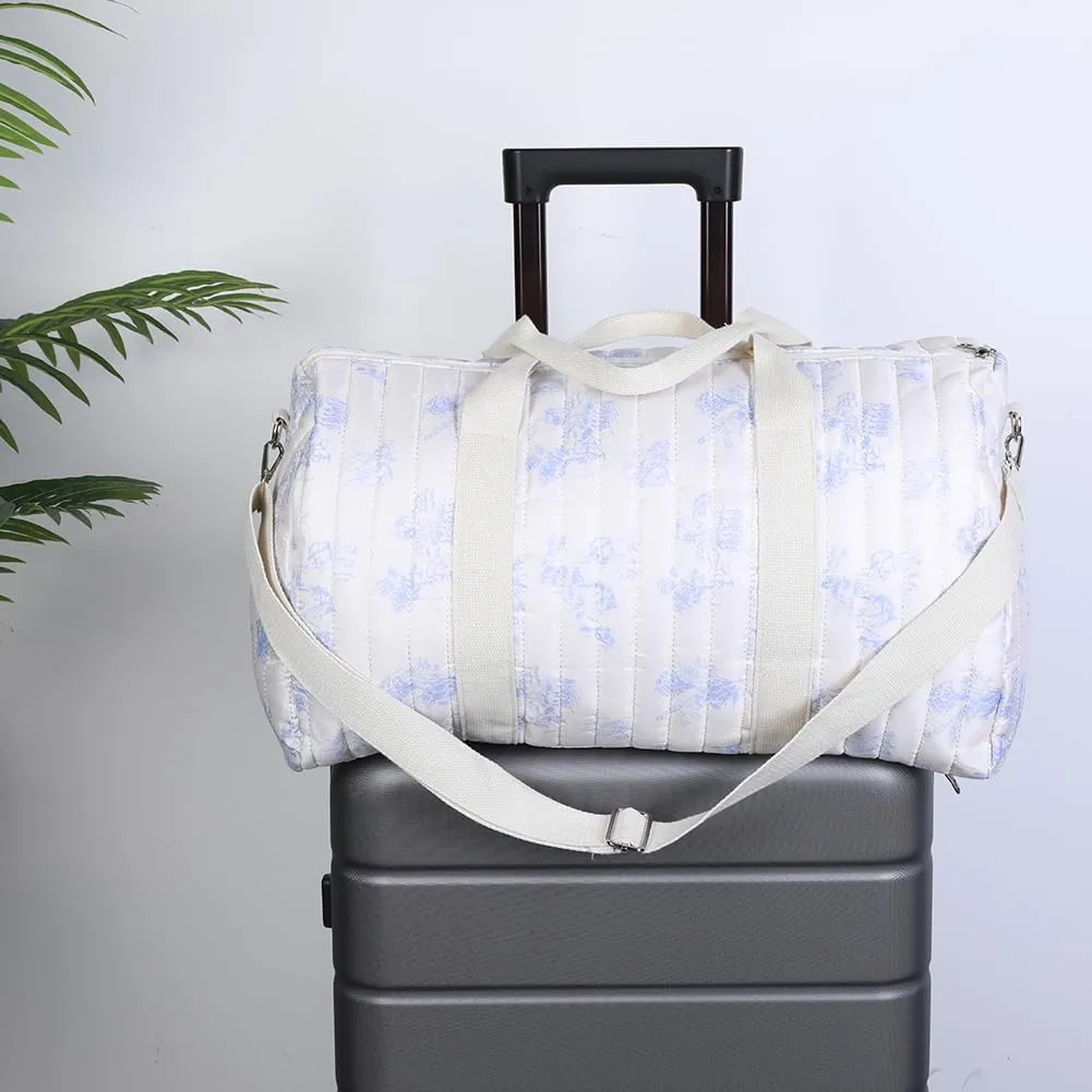 Quilted Duffle Bag For Women Cute Weekender Bag Floral Travel Bag Aesthetic Puffer Duffle Bag Cotton Diaper Tote Bag