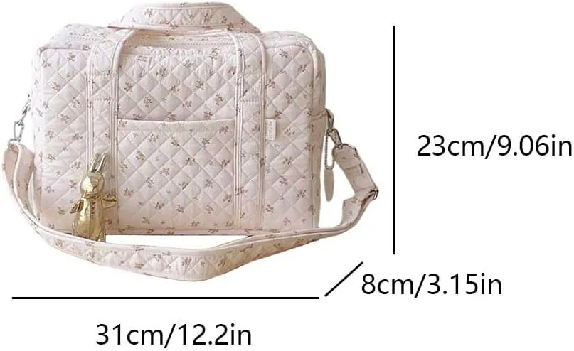 Quilted Duffle Bag For Women Cute Weekender Bag Floral Travel Bag Aesthetic Puffer Duffle Bag Cotton Diaper Tote Bag