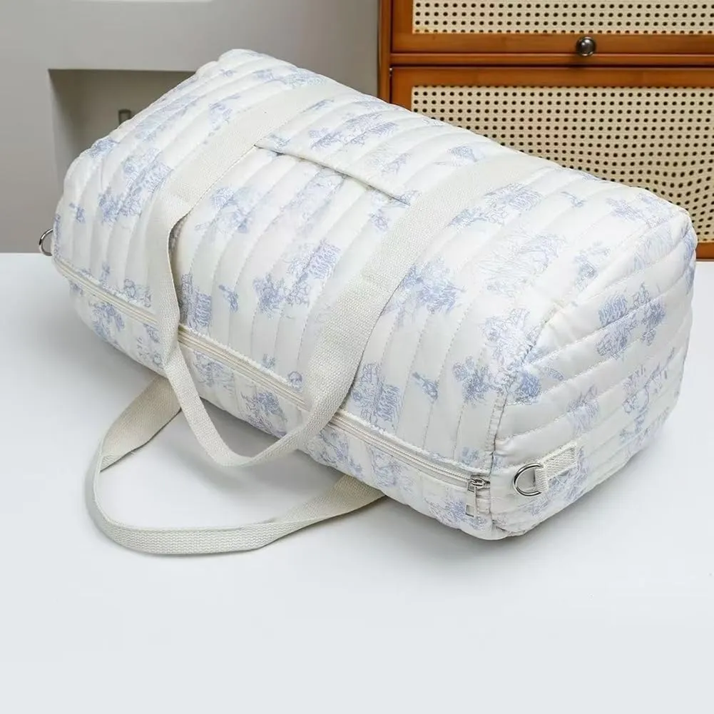 Quilted Duffle Bag For Women Cute Weekender Bag Floral Travel Bag Aesthetic Puffer Duffle Bag Cotton Diaper Tote Bag