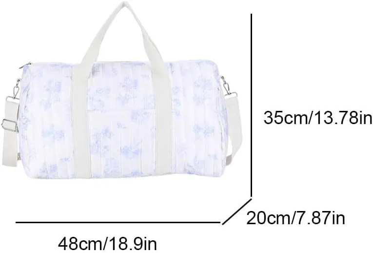 Quilted Duffle Bag For Women Cute Weekender Bag Floral Travel Bag Aesthetic Puffer Duffle Bag Cotton Diaper Tote Bag