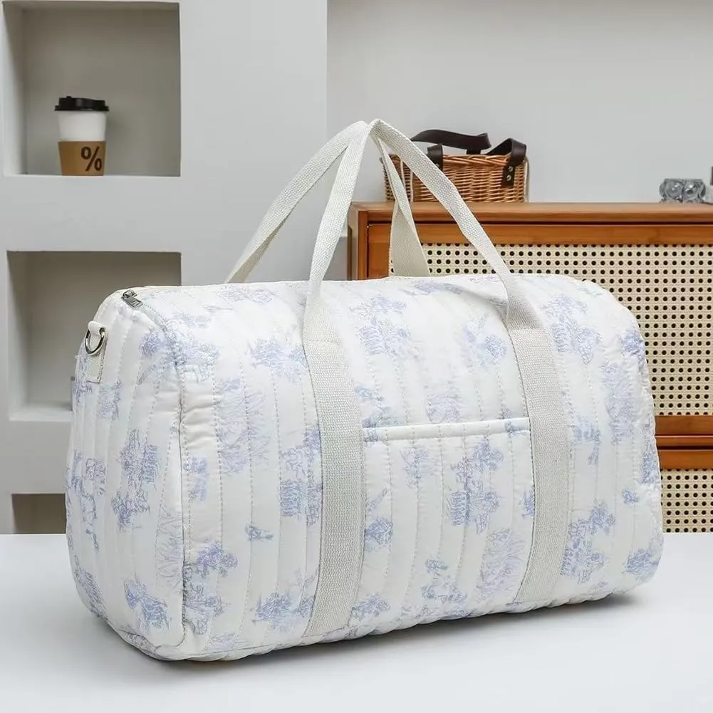 Quilted Duffle Bag For Women Cute Weekender Bag Floral Travel Bag Aesthetic Puffer Duffle Bag Cotton Diaper Tote Bag