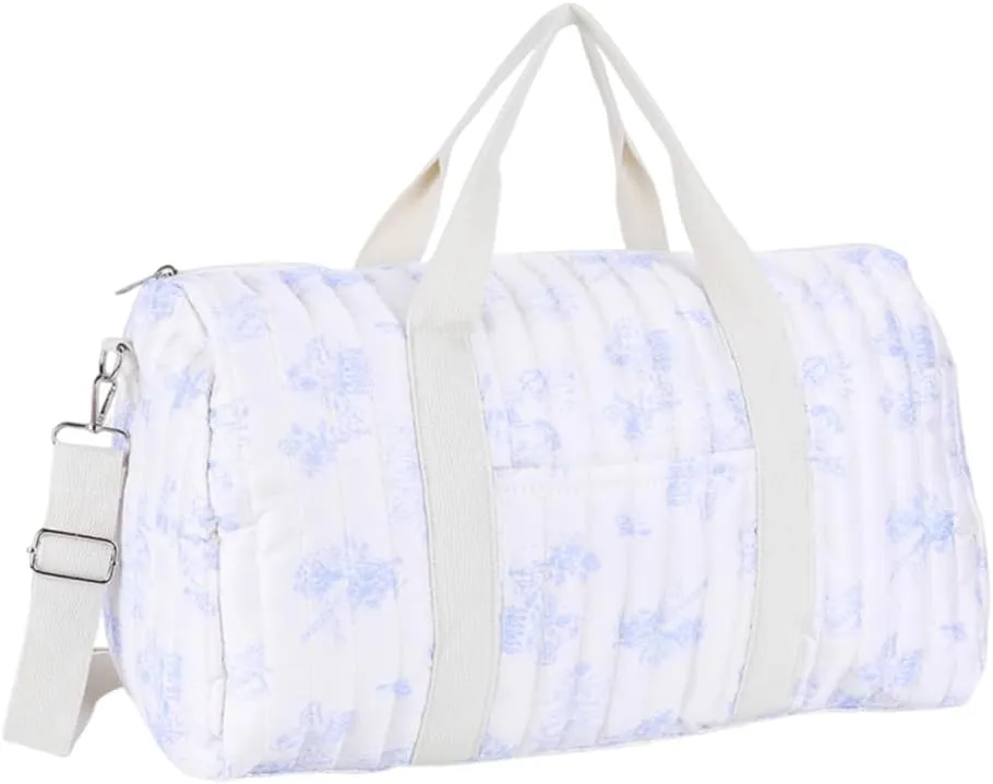 Quilted Duffle Bag For Women Cute Weekender Bag Floral Travel Bag Aesthetic Puffer Duffle Bag Cotton Diaper Tote Bag