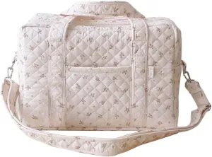 Quilted Duffle Bag For Women Cute Weekender Bag Floral Travel Bag Aesthetic Puffer Duffle Bag Cotton Diaper Tote Bag
