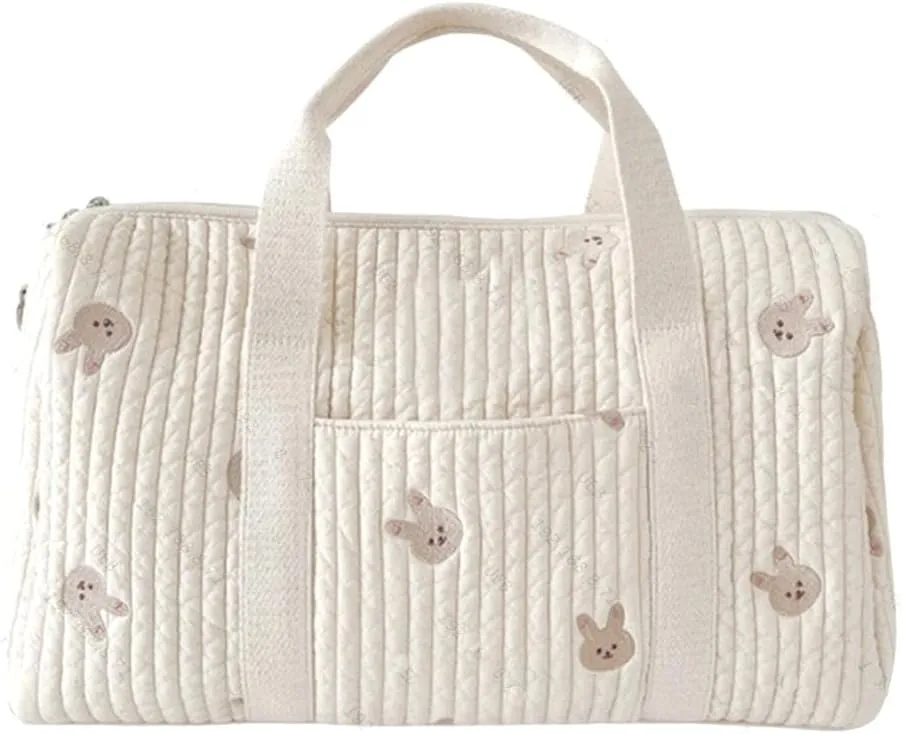 Quilted Duffle Bag For Women Cute Weekender Bag Floral Travel Bag Cotton Diaper Tote Bag