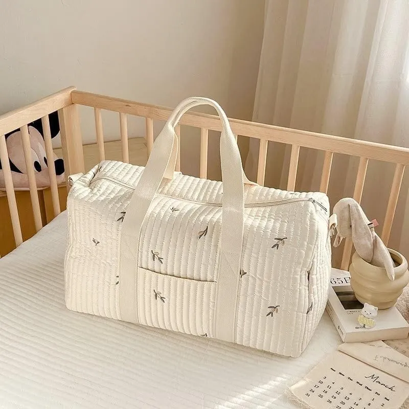 Quilted Duffle Bag For Women Cute Weekender Bag Floral Travel Bag Cotton Diaper Tote Bag