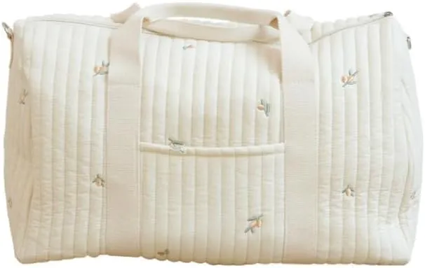 Quilted Duffle Bag For Women Cute Weekender Bag Floral Travel Bag Cotton Diaper Tote Bag