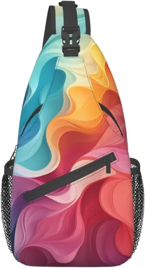 Rainbow Color Abstract Illustration Print Sling Backpack Travel Sling Bag Casual Chest Bag Hiking Daypack Crossbody Bag For Men Women