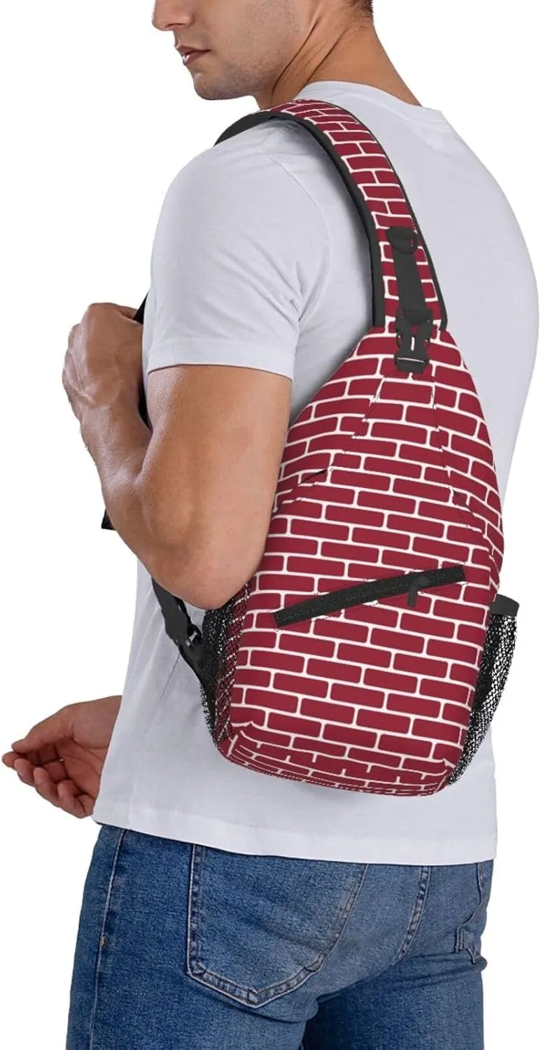 Red Brick Wall Backdrop Cross Chest Bag Diagonally Hiking Crossbody Bag Travel Shoulder Daypack Lightweight Sling Backpack Cycling Daypacks Fitness Chest Backpacks