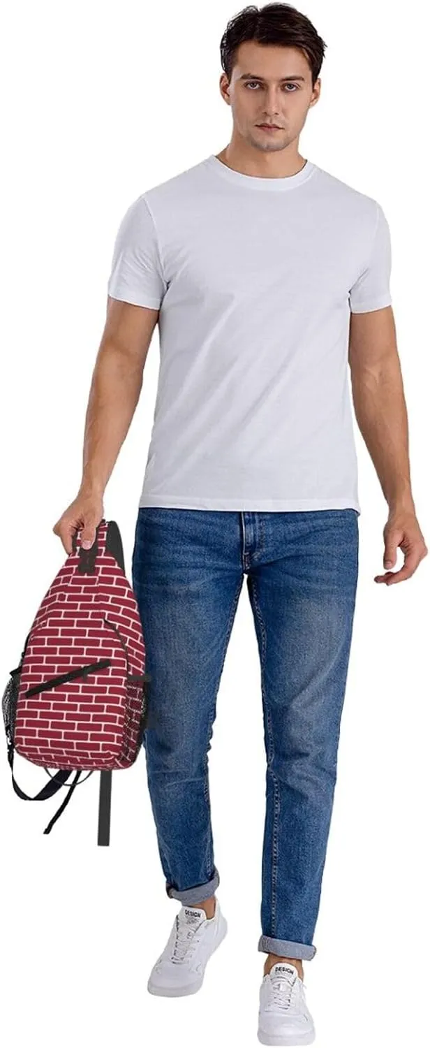 Red Brick Wall Backdrop Cross Chest Bag Diagonally Hiking Crossbody Bag Travel Shoulder Daypack Lightweight Sling Backpack Cycling Daypacks Fitness Chest Backpacks