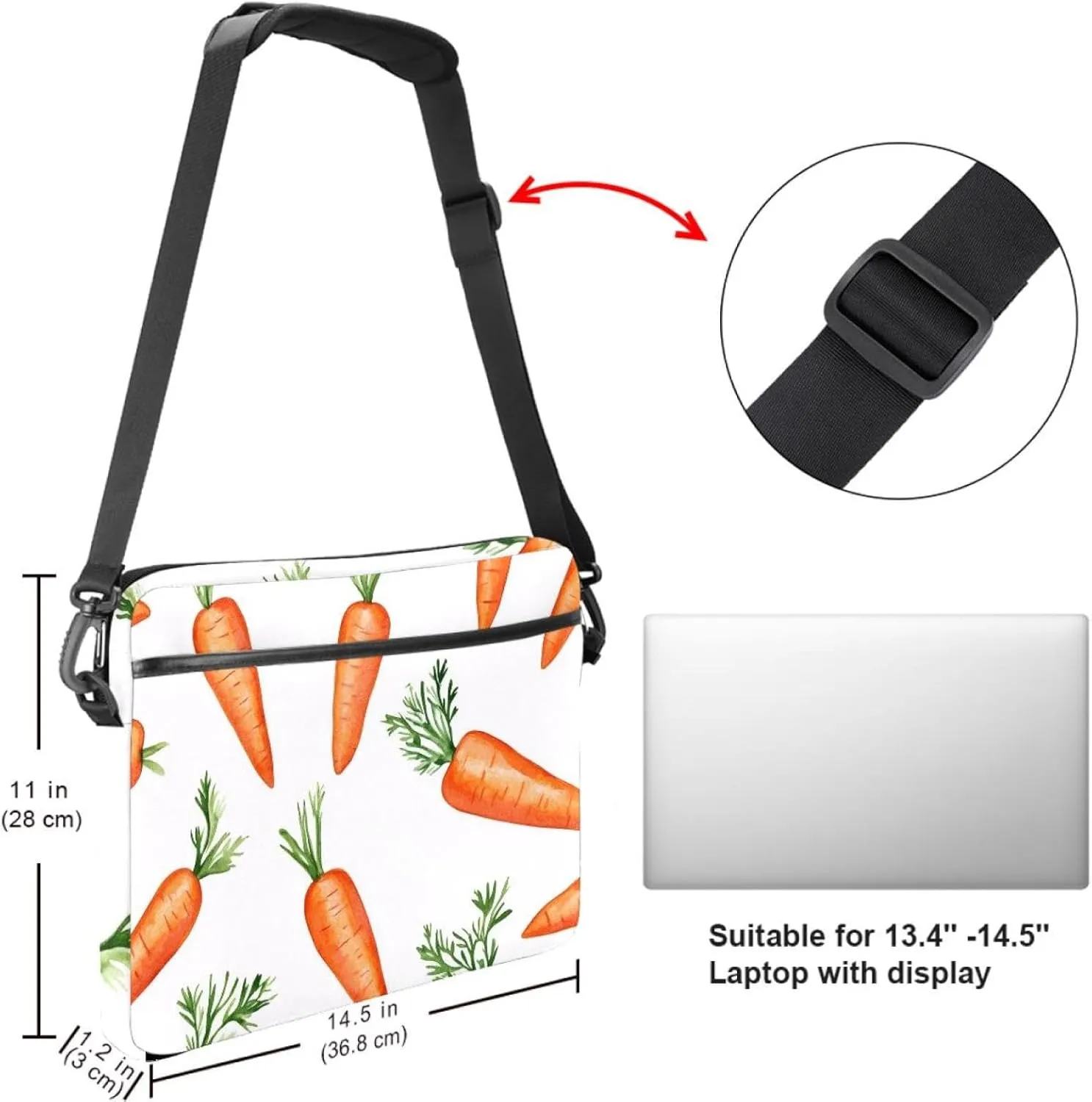 Red Roses Herbs and Leaves Laptop Bag Case Computer Sleeve Shoulder Messenger Bag for Work School