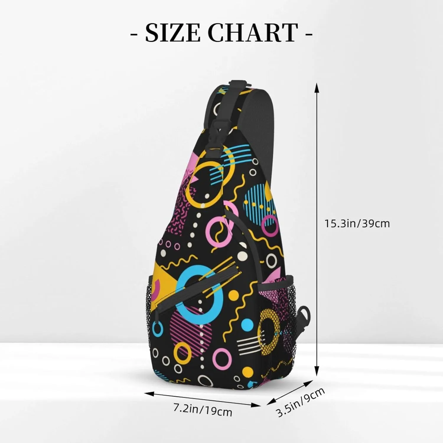 Retro 80s Inspired Geometric Shapes Sling Bag for Women Men's Crossbody Sling Backpack Casual Hiking Daypack Shoulder Chest Bag with Adjustable Strap