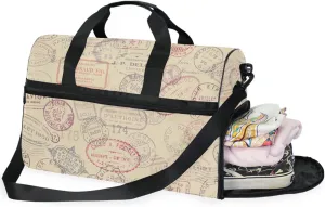 Retro Stamps Duffel Bag for Travel, Large Sport Gym Bag with Shoe Compartment