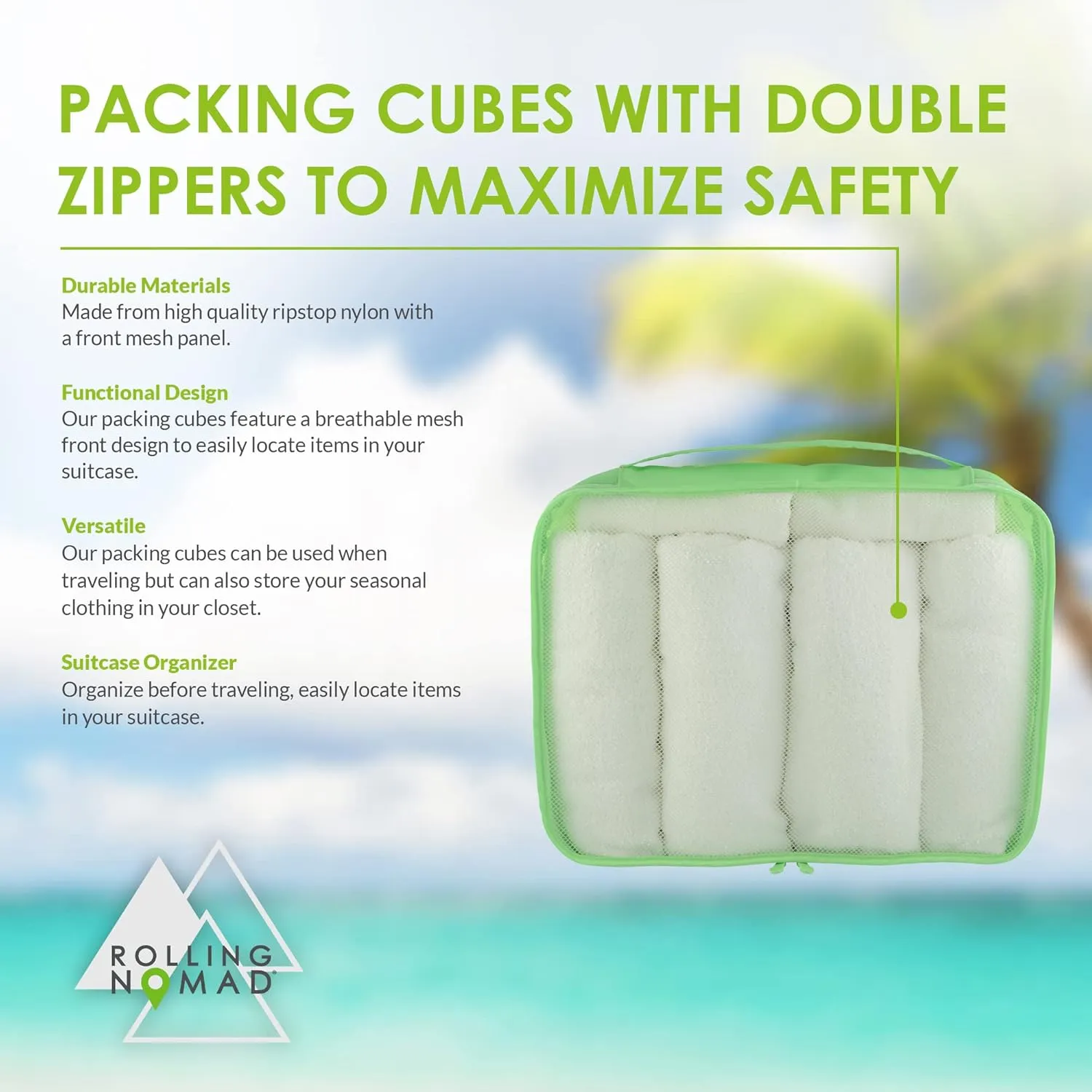 Rolling Nomad Multi-Purpose Packing Cubes, Travel Accesories, Essentials, Organizers, Lightweight, Breathable, Expandable Mesh, Sheet Compression Bags