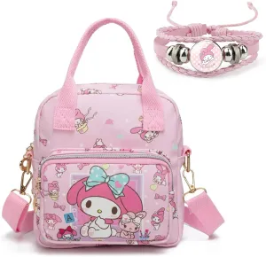 Rondlaho Kawaii Kitty PU Crossbody Bag with Handles Adjustable Shoulder Strap and Bracelet, Handbag with Zipper, Wallet Purse