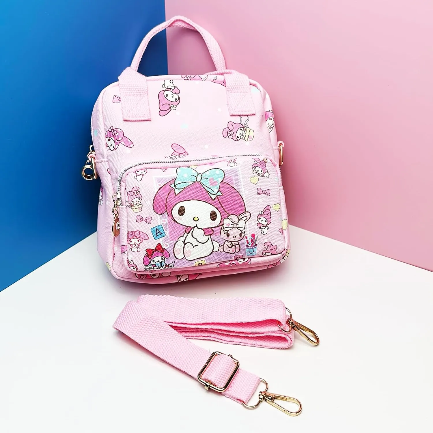 Rondlaho Kawaii Kitty PU Crossbody Bag with Handles Adjustable Shoulder Strap and Bracelet, Handbag with Zipper, Wallet Purse