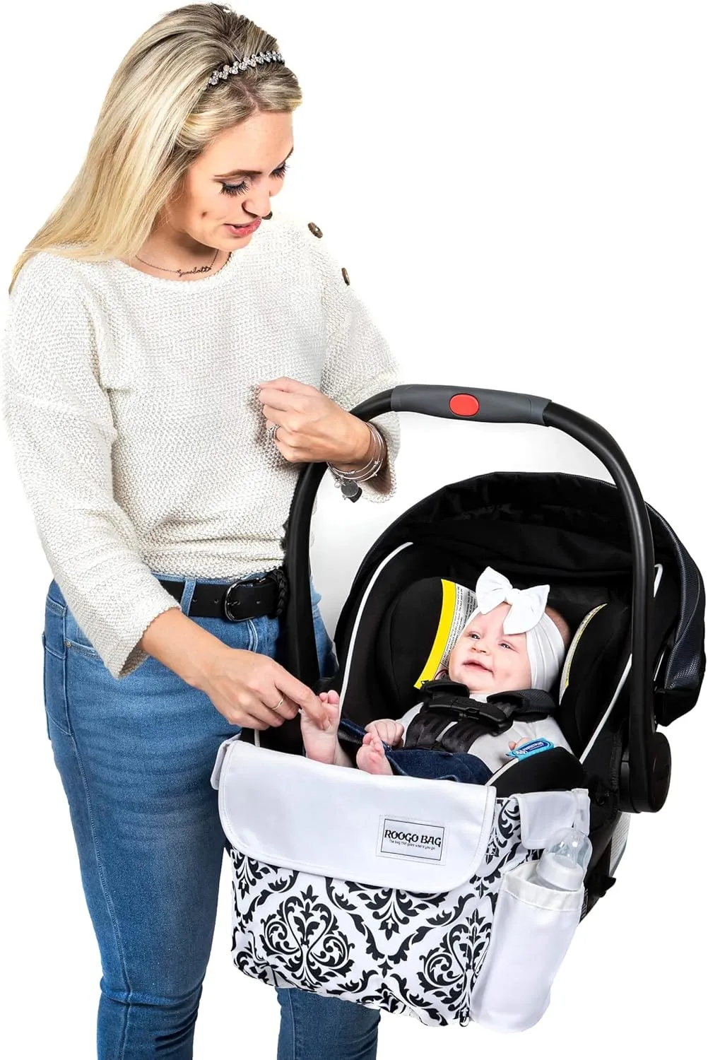 Roogo Convertible Diaper Bag with Car Seat & Stroller Attachment, Built-In Bottle Holder, Included Changing Pad