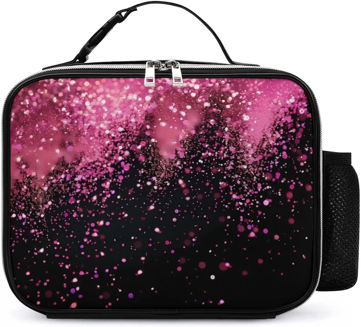 Rose Gold Particles Lunch Bag PU Leather Insulated Lunch Box Reusable Lunch Tote Bag for Work, Picnic Or Travel