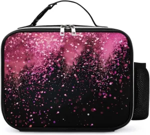 Rose Gold Particles Lunch Bag PU Leather Insulated Lunch Box Reusable Lunch Tote Bag for Work, Picnic Or Travel