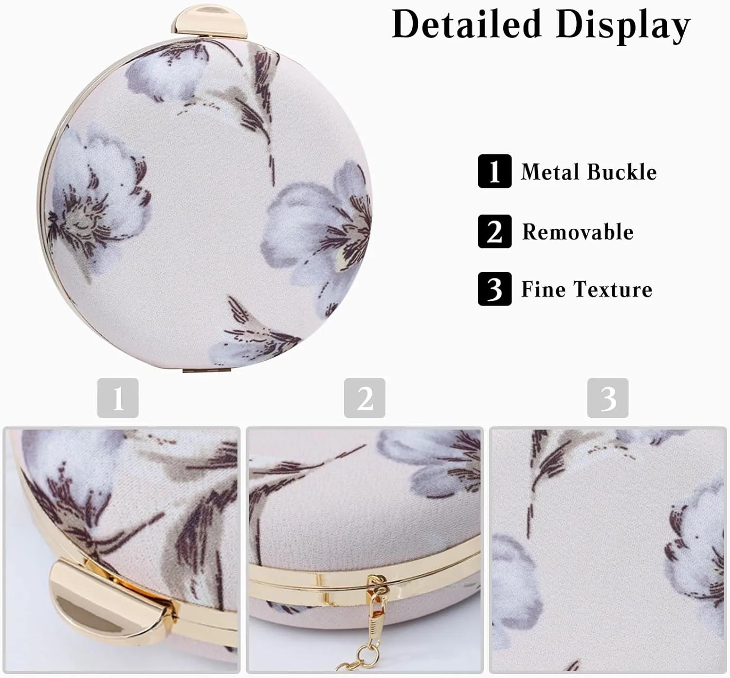 Round Clutch Purses for Women Flower Evening Bag Bridal Wedding Purse Elegant Shoulder Bag Vintage Handbag