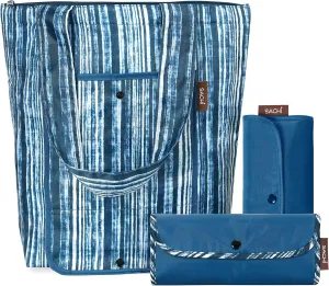 Sachi 3 Piece Market Tote Set – Insulated Thermal Reusable Grocery Bags for Cold and Hot Foods – Lightweight, Portable and Fold-able (Blue Denim Stripes)