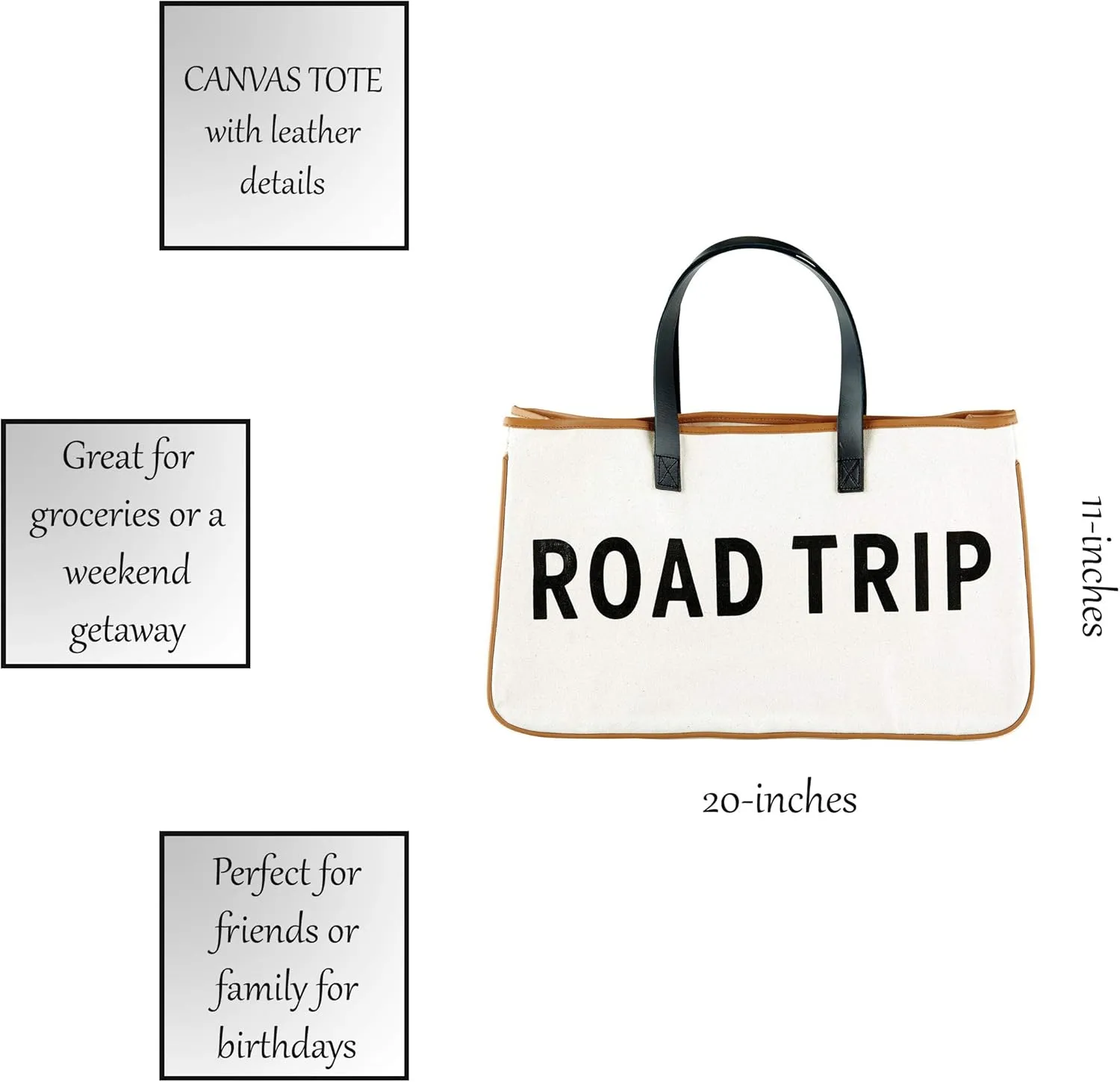 Santa Barbara Design Studio Tote Bag Hold Everything Collection Black and White 100% Cotton Canvas with Leather Handles