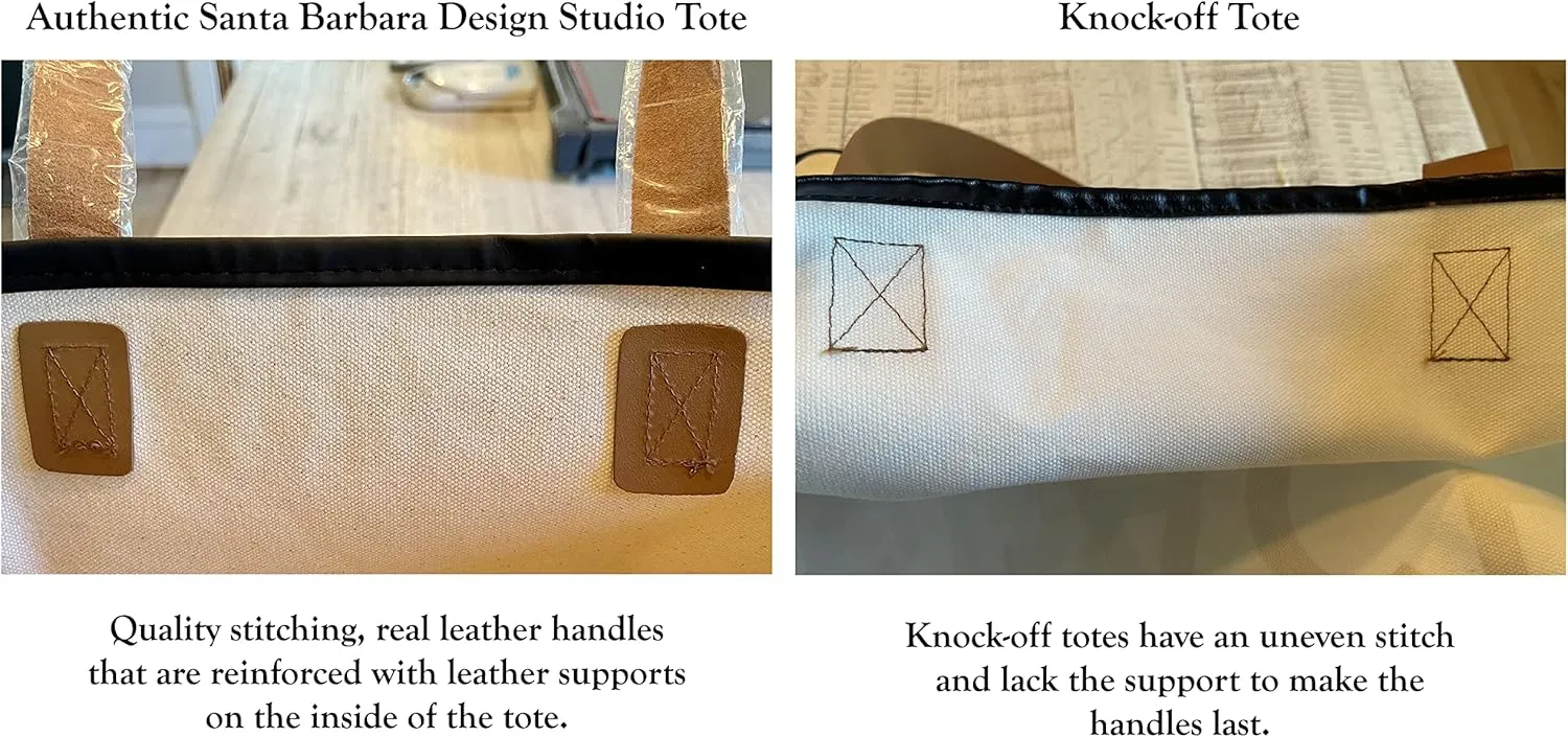 Santa Barbara Design Studio Tote Bag Hold Everything Collection Black and White 100% Cotton Canvas with Leather Handles